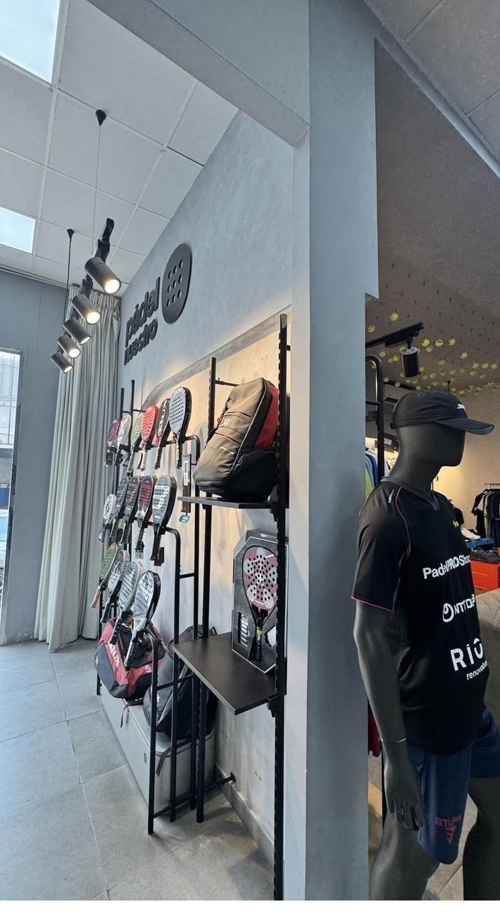 The wall: rackets and bags on display